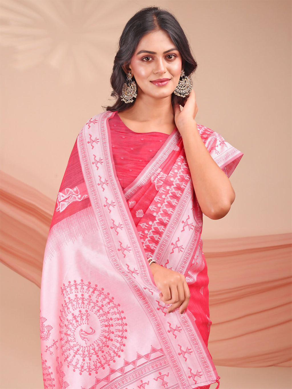 Shree Shyam Fashion Varnika Pink Linen Cotton Saree