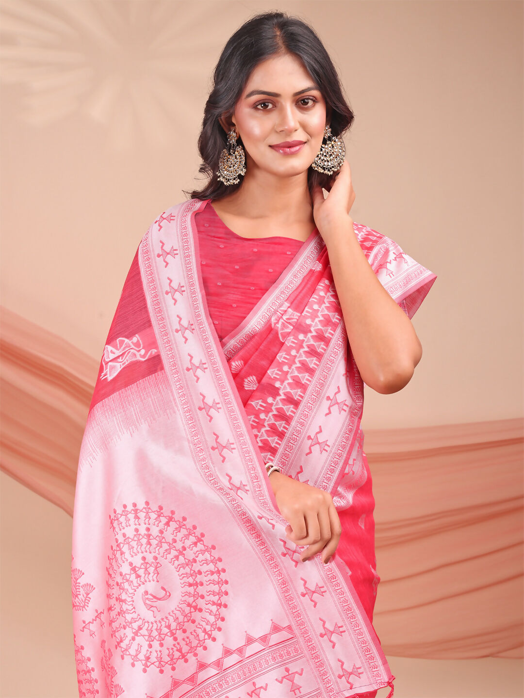 Shree Shyam Fashion Varnika Pink Linen Cotton Saree