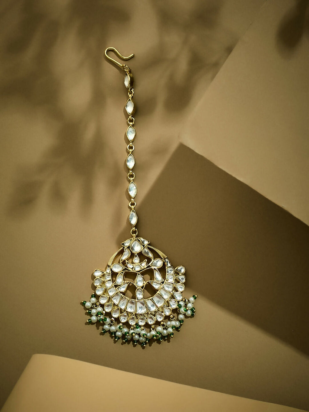 Nuyug 22K Gold-Plated Crystal & Pearl Studded Matha Patti - Distacart
