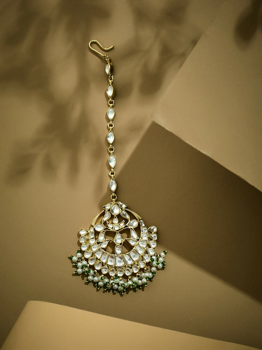 Nuyug 22K Gold-Plated Crystal & Pearl Studded Matha Patti - Distacart