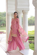 Joban Fashion Pink Readymade Kurta Set With Sequence embroidery Work - Distacart