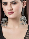 NVR Women's Silver Plated Mirror Work Oxidised Contemporary Jhumka Earrings - Distacart