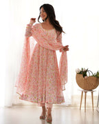 Joban Fashion Peach Kurta Set Organza Sequin Embroidery Work - Distacart