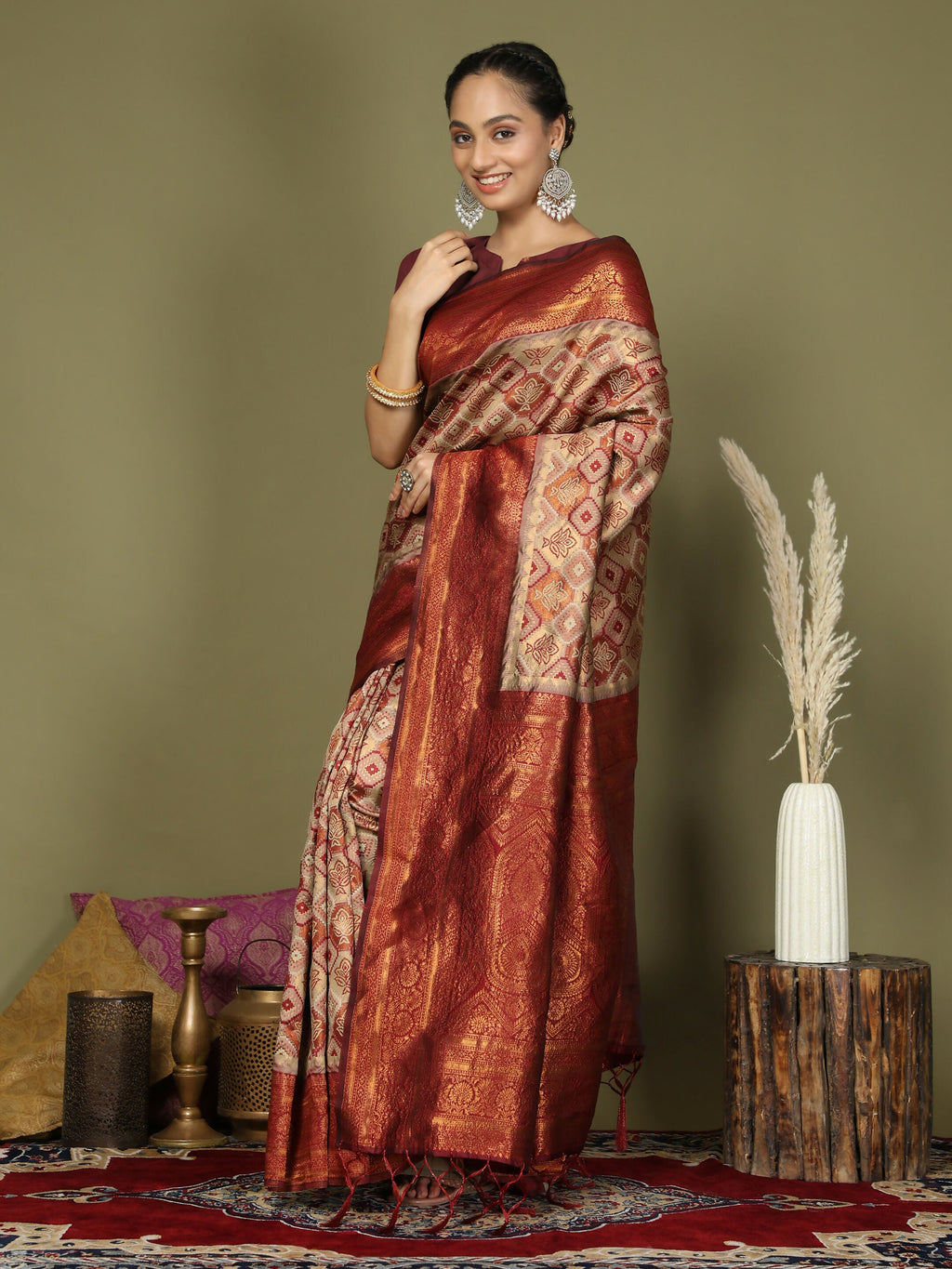 Shree Shyam Fashion Lichi Silk Cream Saree - Distacart
