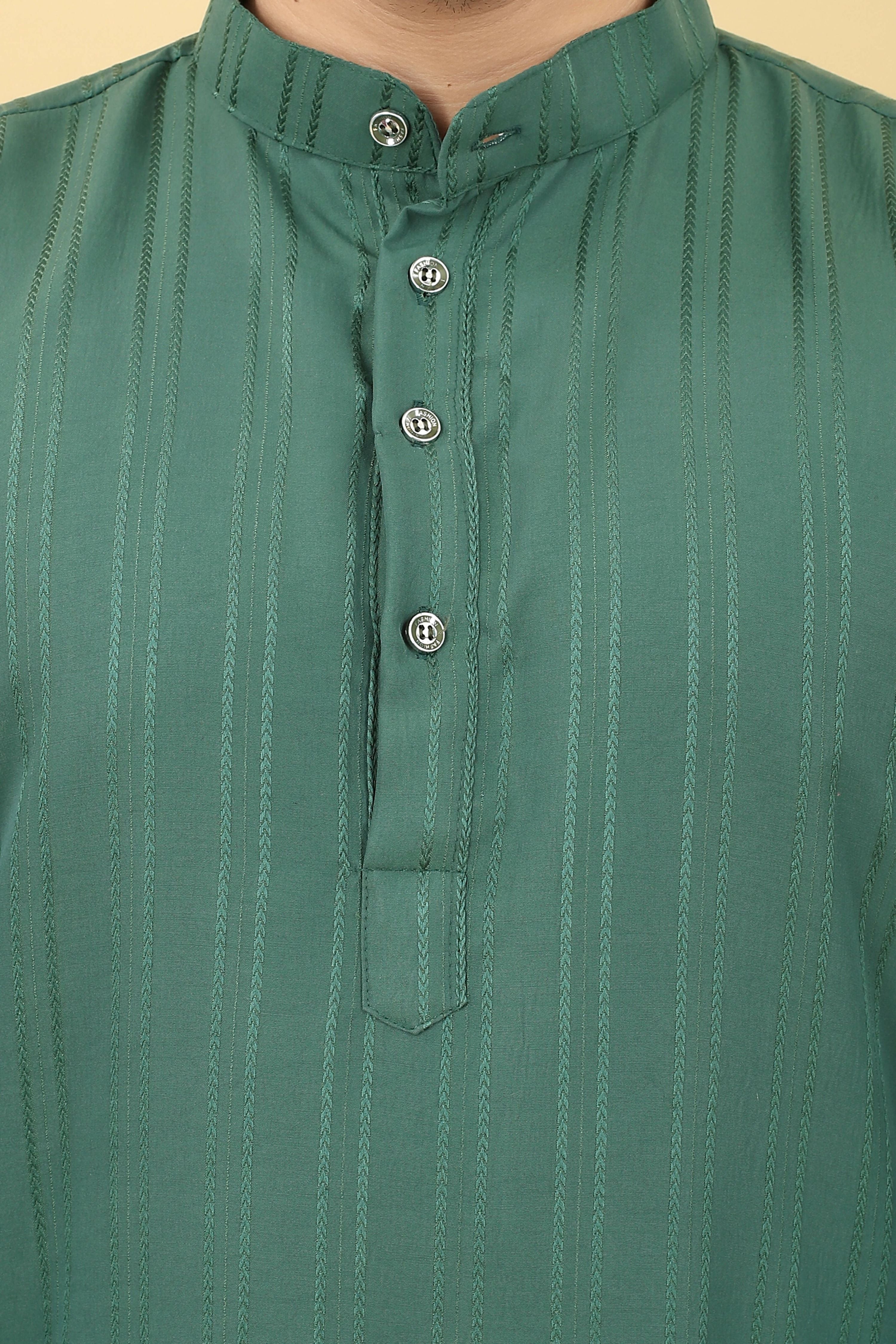 Green Viscose Polyester Solid Men's Kurta - Mahotsav