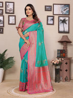 Joban Fashion Banarasi Turquoise Small Butti Soft Silk Saree - Distacart