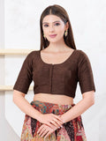 Joban Fashion Brown Dupion Silk Elbow Sleeveless Front Open Blouse