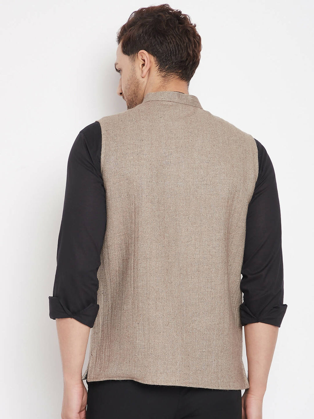Even Apparels Beige Wool Men Woven Nehru Jacket - Distacart