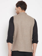 Even Apparels Beige Wool Men Woven Nehru Jacket - Distacart