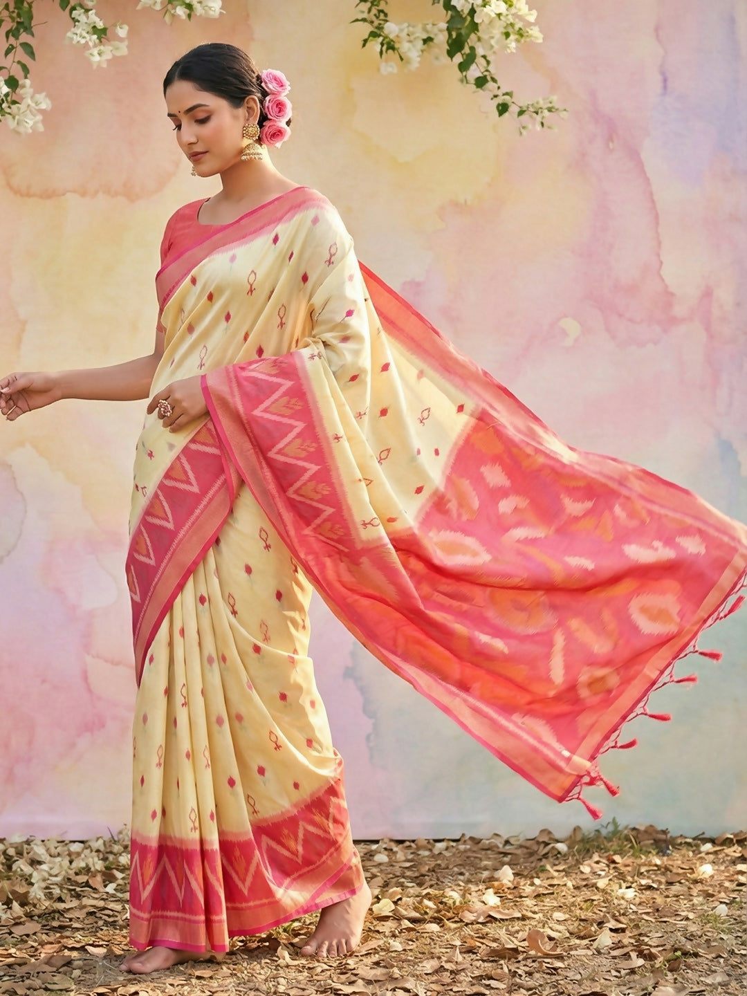 Shree Shyam Fashion Cream Soft Silk Saree - Distacart