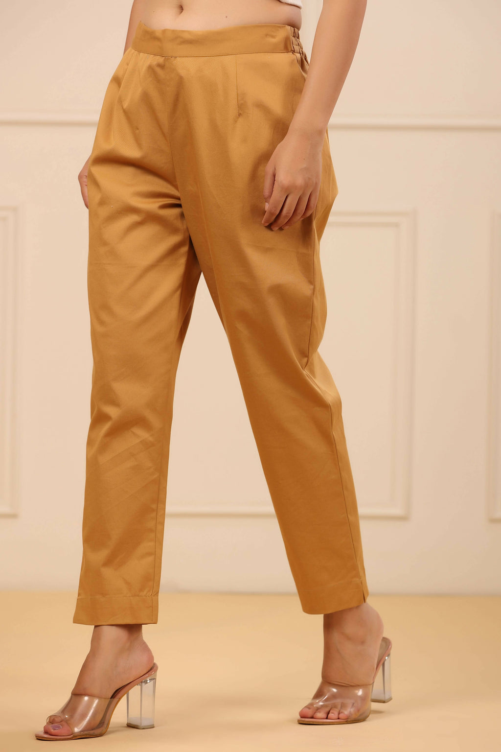 Juniper Women's Gold Cotton Twill Lycra Solid Straight Pant - Distacart