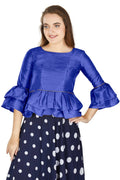 Aastha Fashion Women's Blue Art Silk Bell Sleeves attire with Poly Cotton Lining Blouse