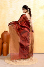 Piyari Fashion Women's Maroon Dual Tone Organic Tissue Saree With Blouse Piece - Distacart