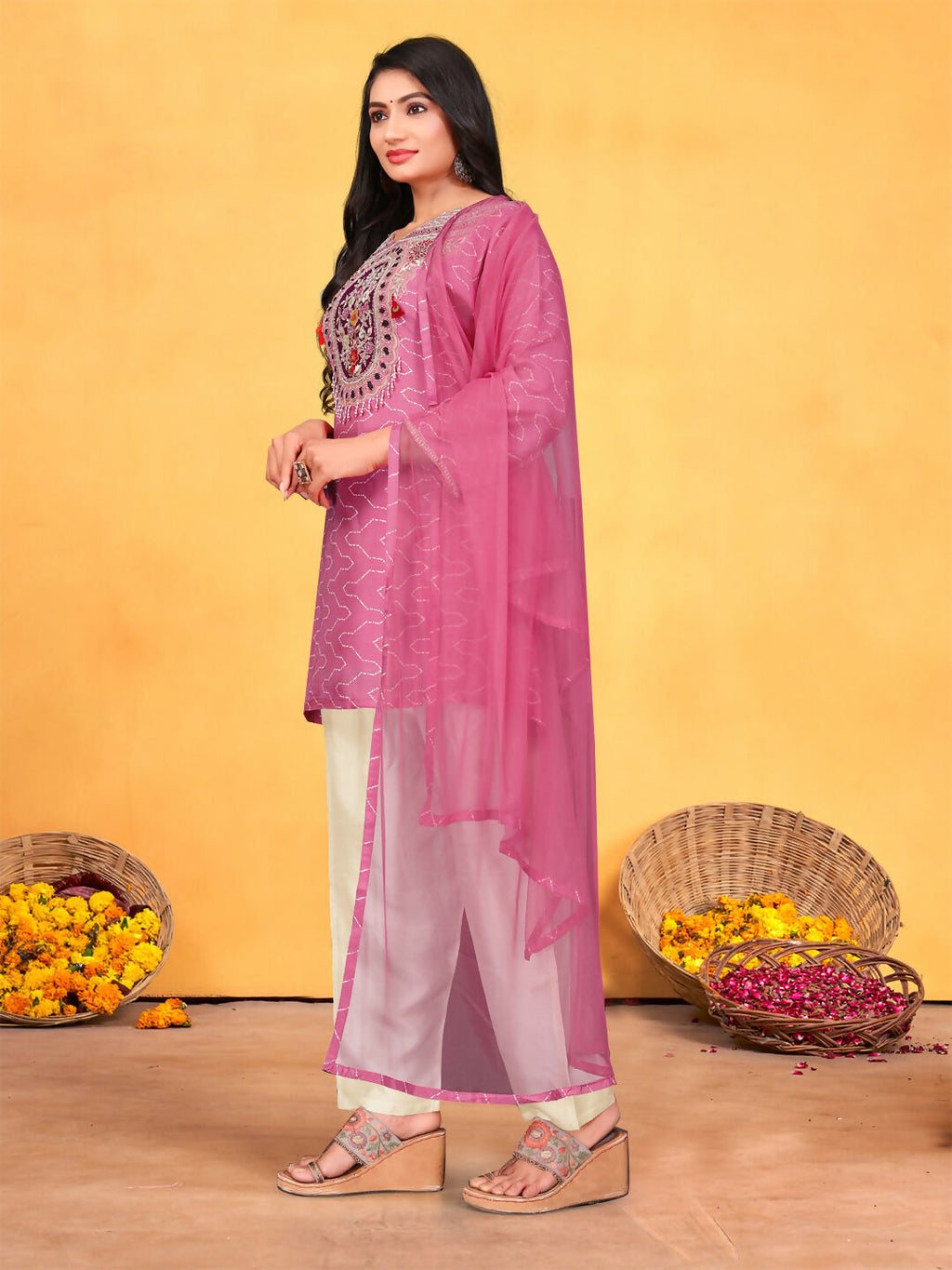 Joban Fashion Onion Cotton Premium Pure Viscose Print Dola With Handwork Kurta set