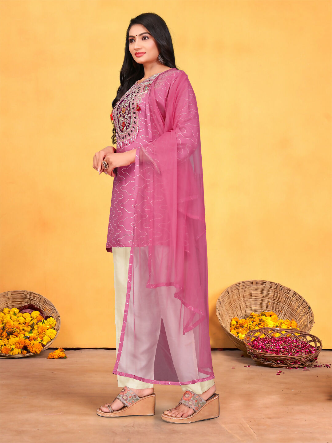 Joban Fashion Onion Cotton Premium Pure Viscose Print Dola With Handwork Kurta set