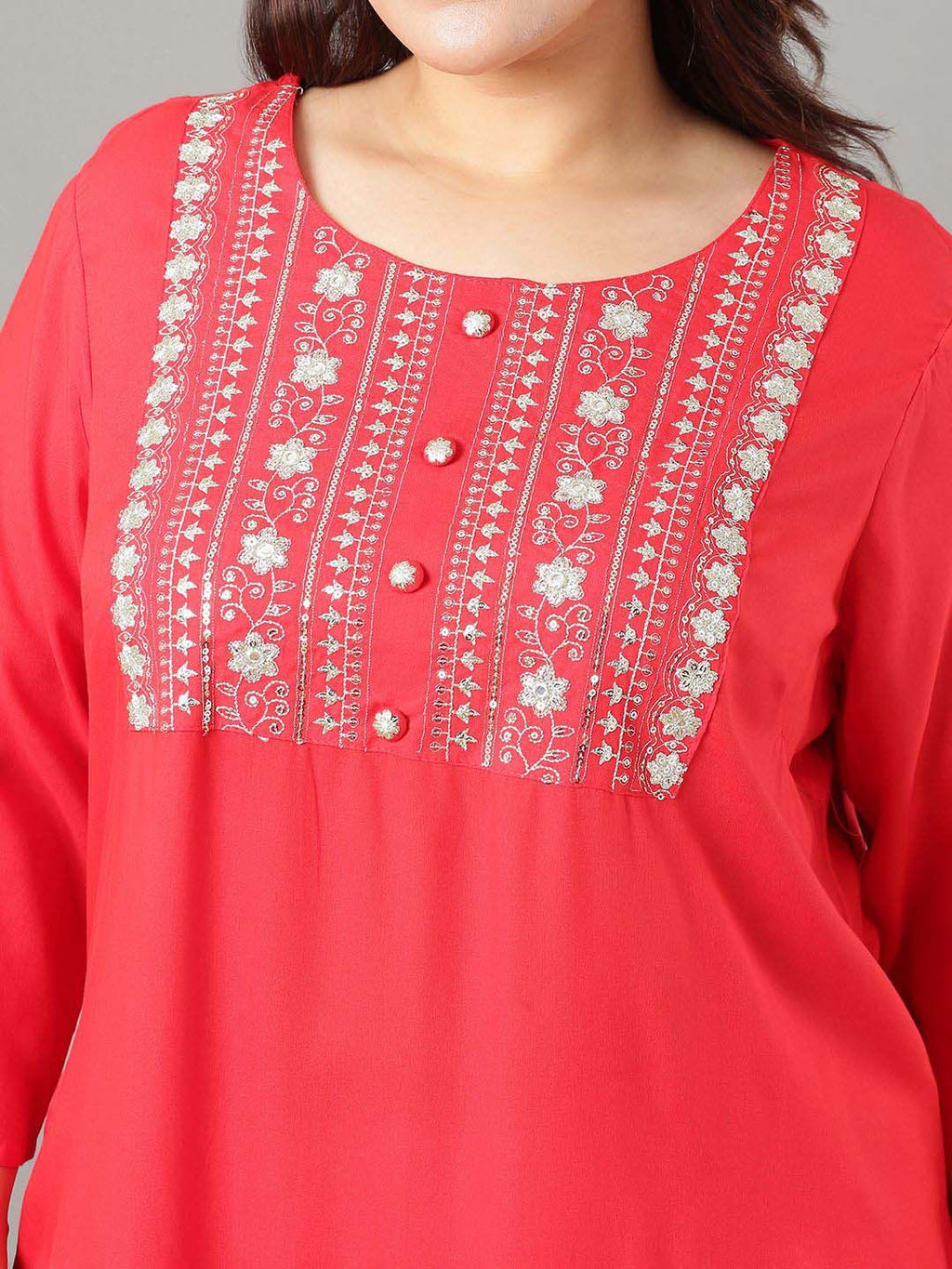 Sztori Floral Embroidered Yoke Design Sequined Straight Kurta