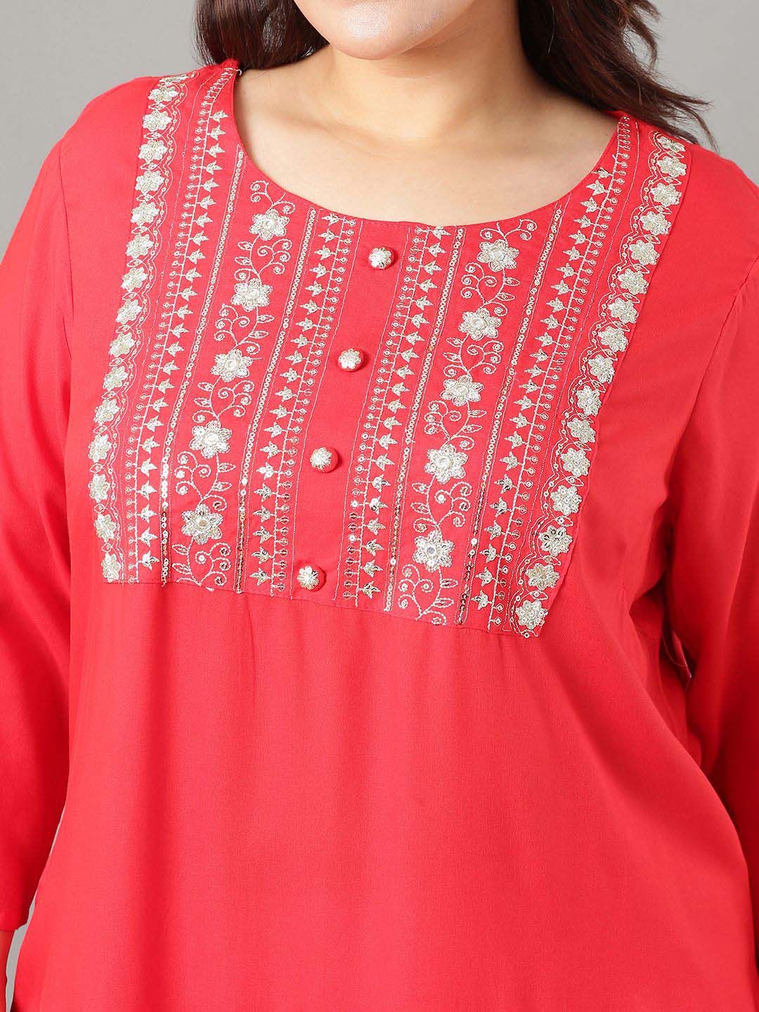 Sztori Floral Embroidered Yoke Design Sequined Straight Kurta