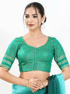 Joban Fashion Rama Green Brocade Padded Blouse With Round Neck Elbow Sleeves - Distacart