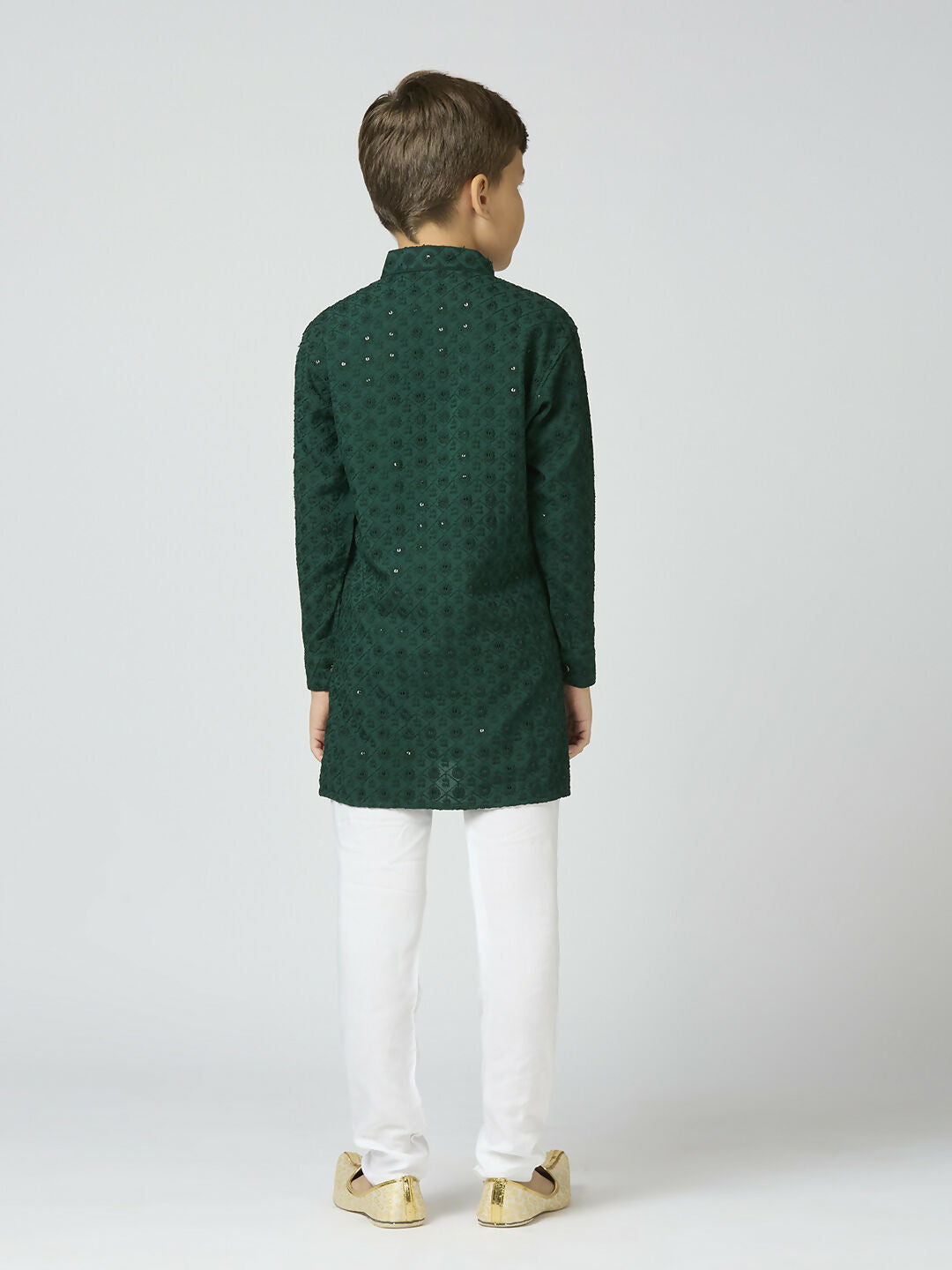 Joban Fashion Kids Island Full Sleeves Cotton Kurta and Pyjama Set with Sequin work - Green - Distacart