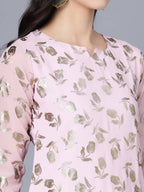 Myshka Women Pink Floral Printed Gotta Patti Georgette Kurta - Distacart