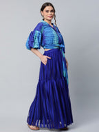 Ahalyaa Women Stunning Blue Crepe Printed Top with Skirt