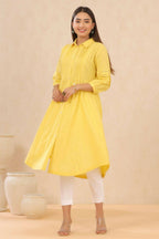 Juniper Womens Blush Yellow Cotton Slub Solid Mid Length Shirt Dress With Lace Detailing - Distacart