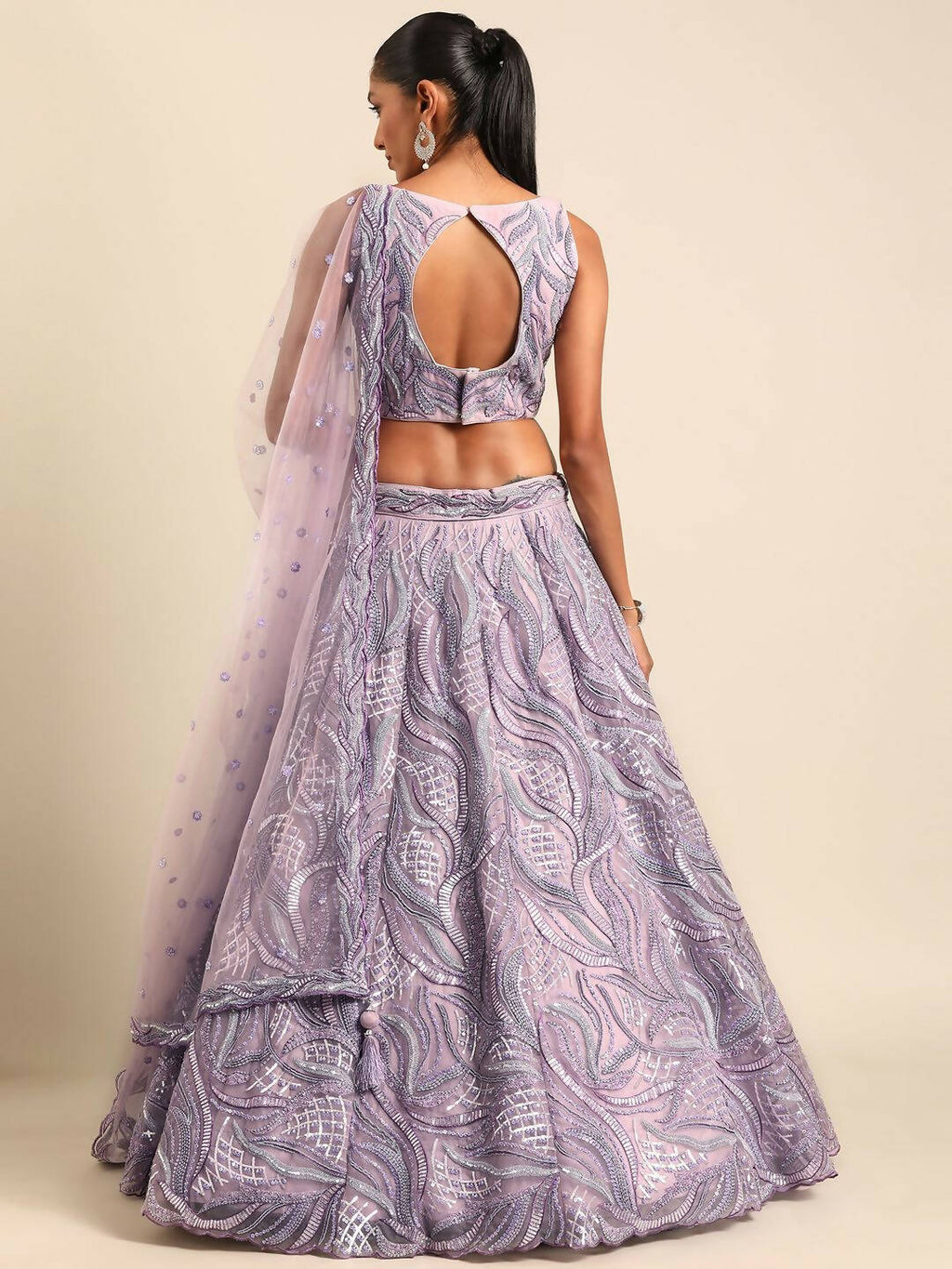 House of Panchhi Lavender Net Sequins and Zarkan embroidery Lehenga choli & Dupatta