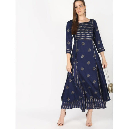 Cheera Flair A-Line Kurta With Front Slit Cut With Kalidar Palazzo With Foil Print (CH044K)
