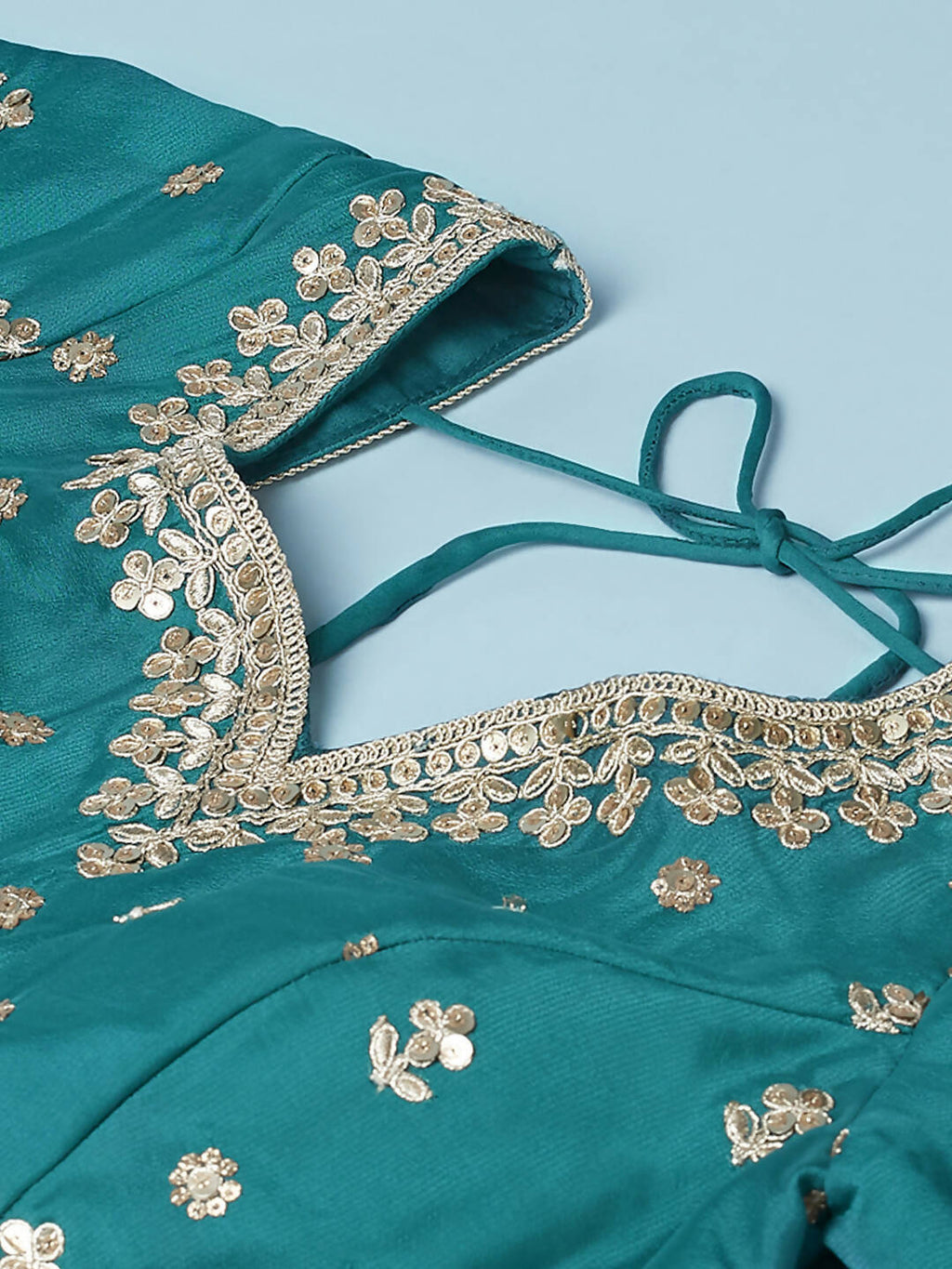 House of Panchhi Green Pure Georgette Sequins Embroidered Lehenga