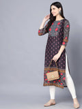 Myshka Women Multicoloured Ethnic Motifs Printed Mirror Work Kurta - Distacart