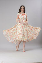 Souchii Cream Floral Printed Fit & Flare Dress