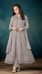 Anaita Grey Heavy Faux Georgette Stitched Suit with Embroidered Sequence Work - Distacart
