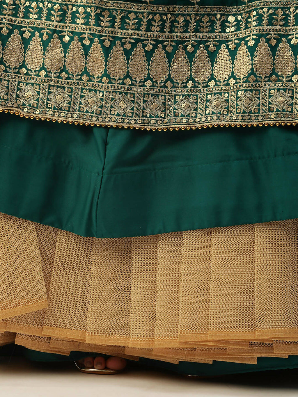 House of Panchhi Green Pure Georgette Sequins Embroidered Lehenga