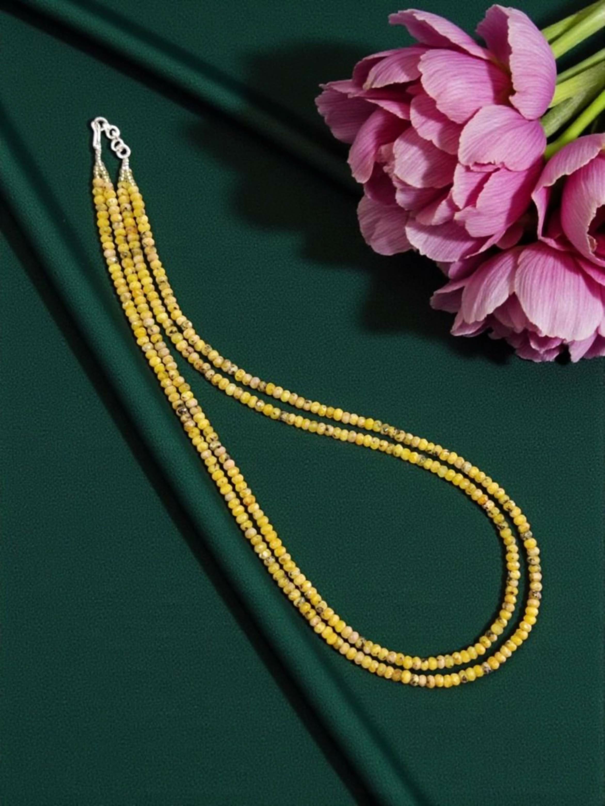 Joban Fashion Women Yellow 2 Layer Agate Necklace, Silver Finish - Distacart