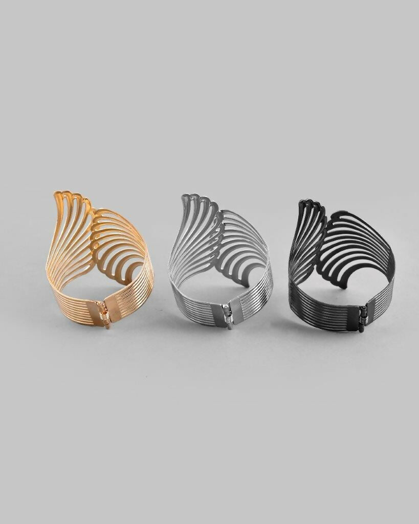 VOJ Pack of 3 Bracelet - Gold, Silver and Black Tonned Kada Bracelet. - Distacart