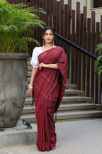Beatitude Maroon Khadi Ghicha Stripes Saree