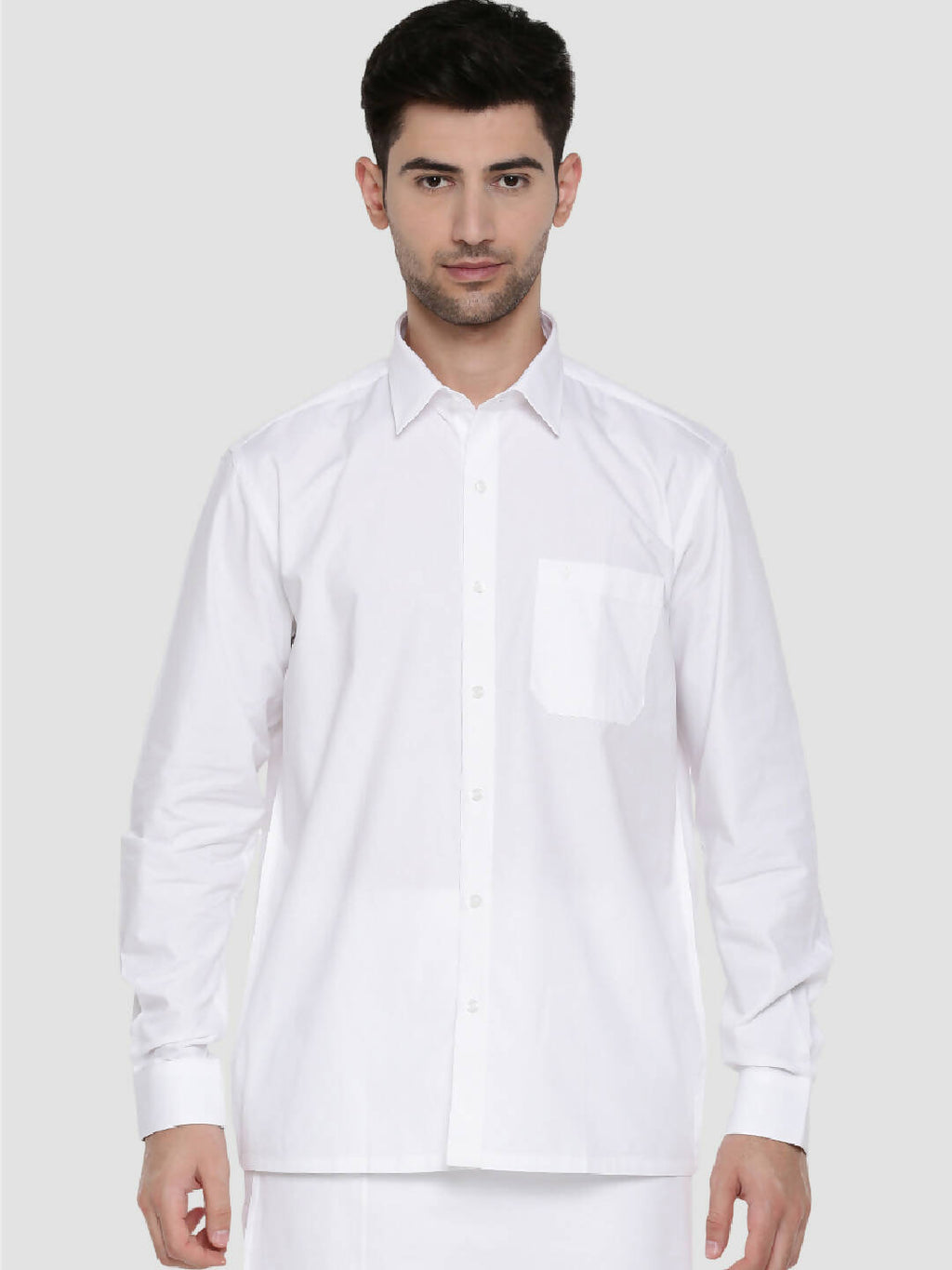 Ramraj Cotton Mens Full Sleeve Formal Poly Cotton White Shirt