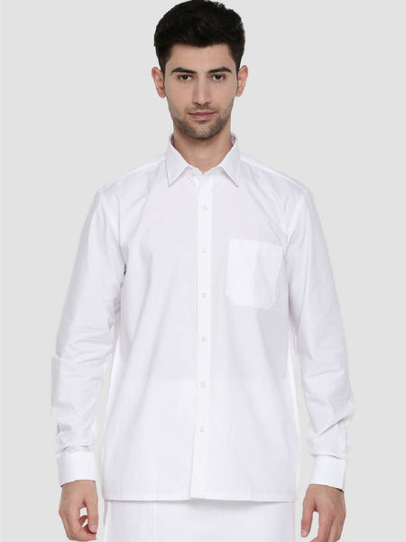 Ramraj Cotton Mens Full Sleeve Formal Poly Cotton White Shirt