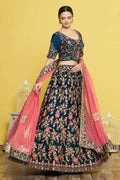 Blue Silk Semi-Stitched Wedding Bridal Lehenga - Nimaya