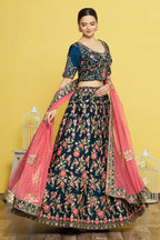 Blue Silk Semi-Stitched Wedding Bridal Lehenga - Nimaya