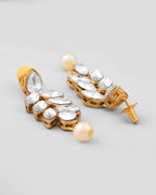VOJ Gold-Polished Kundan Studded Pearl Long Necklace And Earrings Set