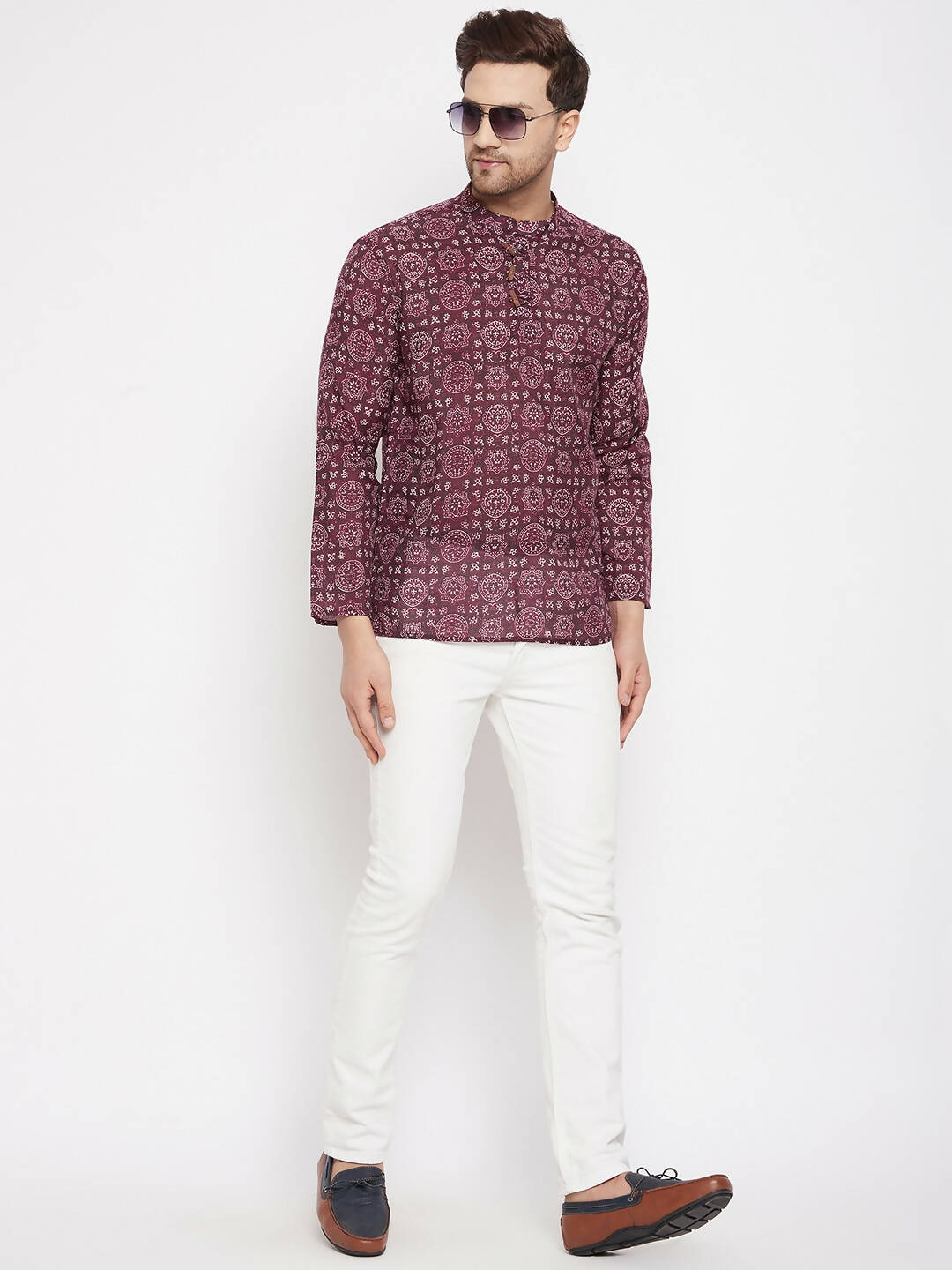 Even Apparels Maroon Pure Cotton Men's Kurta With Slit Neckline - Distacart