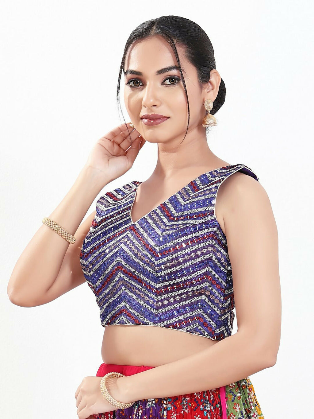 Joban Fashion Purple Silk Padded Blouse With V Neck Sleeveless - Distacart