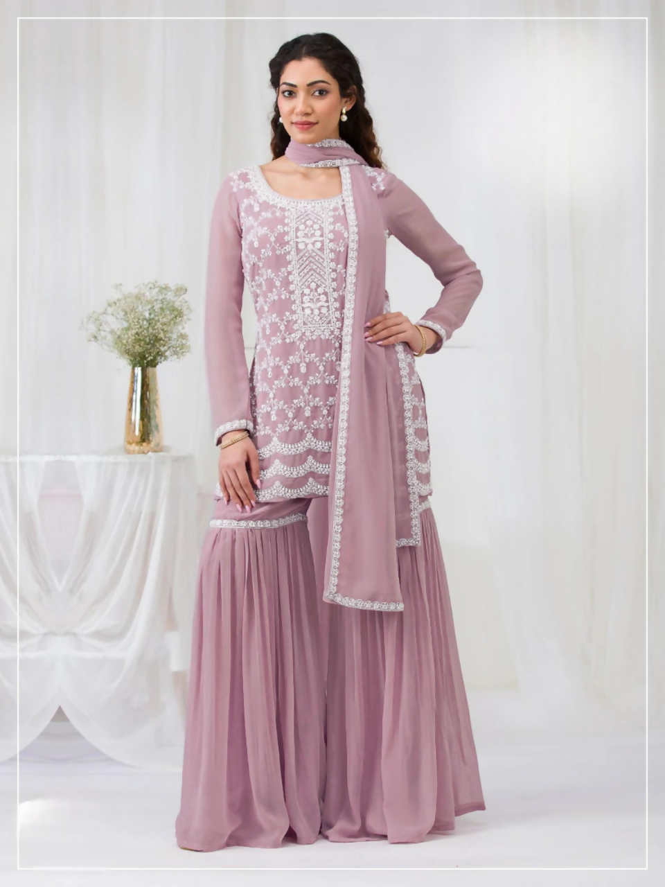 Anaita Pink Faux Georgette Stitched Suit with Embroidery Cotton Thread & Sequence Work - Distacart