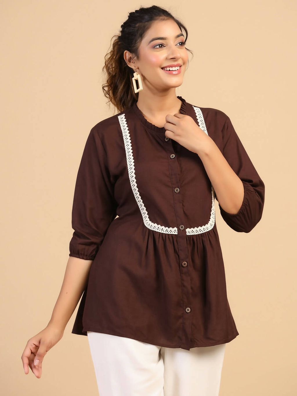 Womens Brown Rayon Solid Top - Keeva