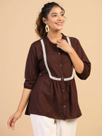 Womens Brown Rayon Solid Top - Keeva