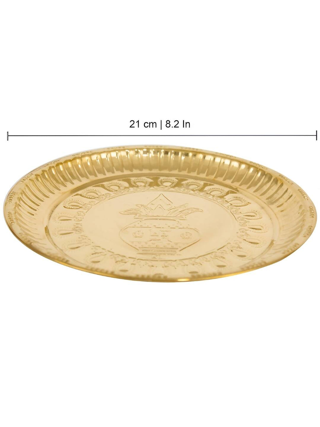 Spillbox Gold-Toned Brass Kumbham Embossed Round Thali Pooja Essential