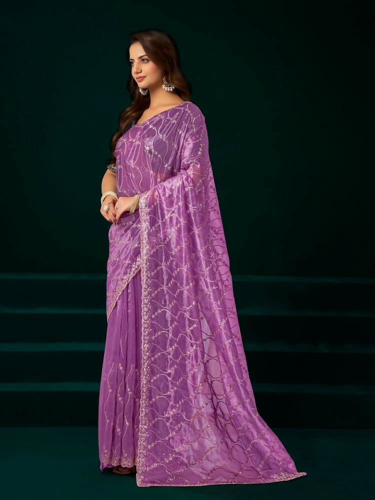 Joban Fashion Lavender Net Party Wear Sarees - Distacart
