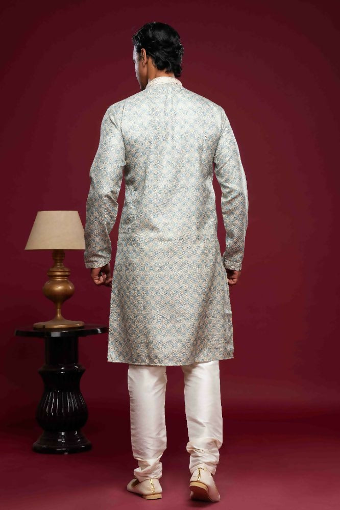 Raivat Ethnic Art Silk Digital Print Pintux Work Kurta Pajama In Sky Blue Colour