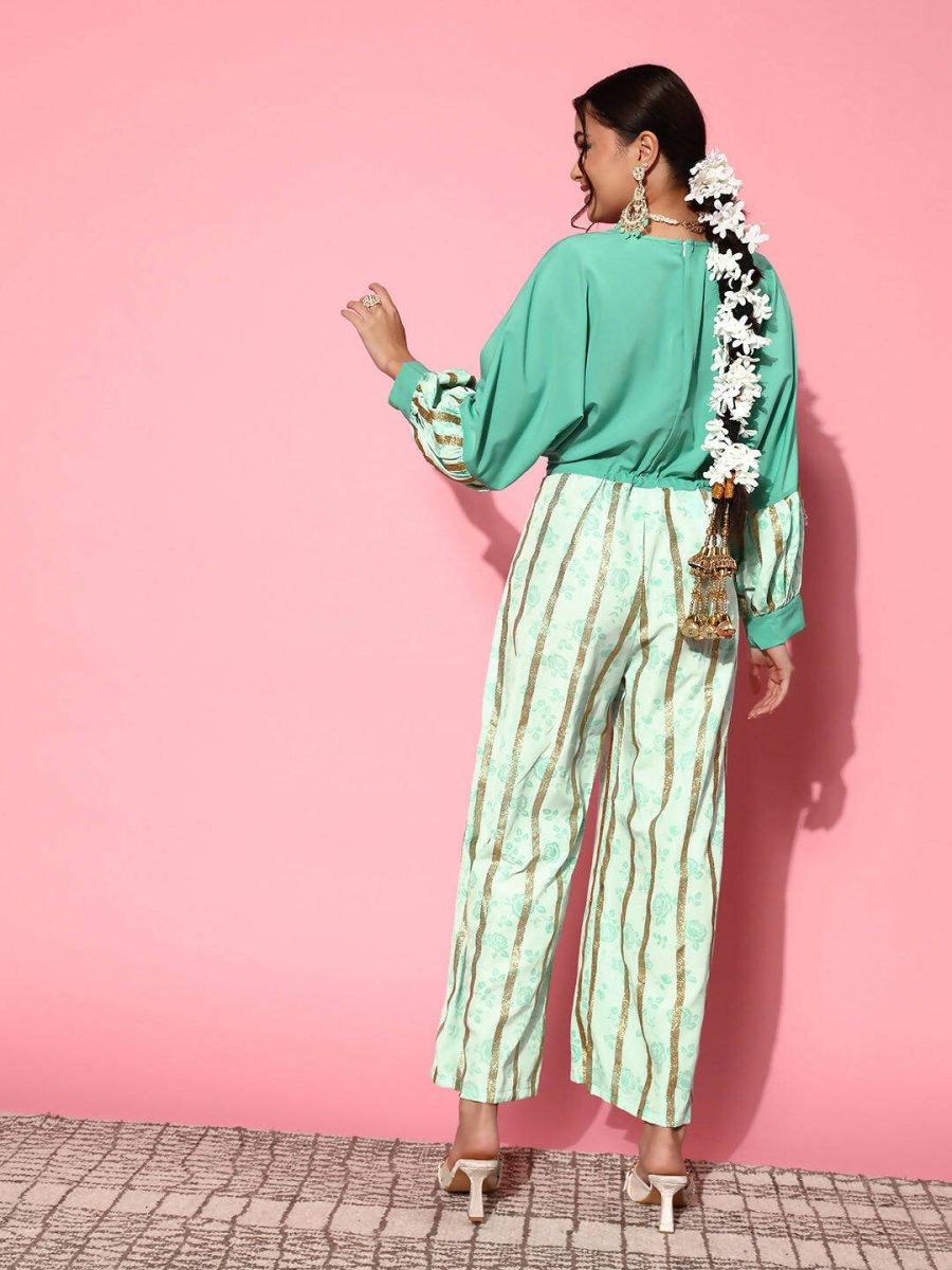 Ahalyaa Women Gorgeous Green Printed Once Upon a Sleeve Jumpsuit - Distacart